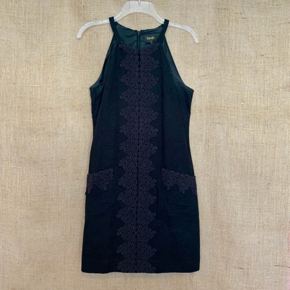 LAUNDRY BY SHELLI SEGAL Black Halter Dress Crochet
